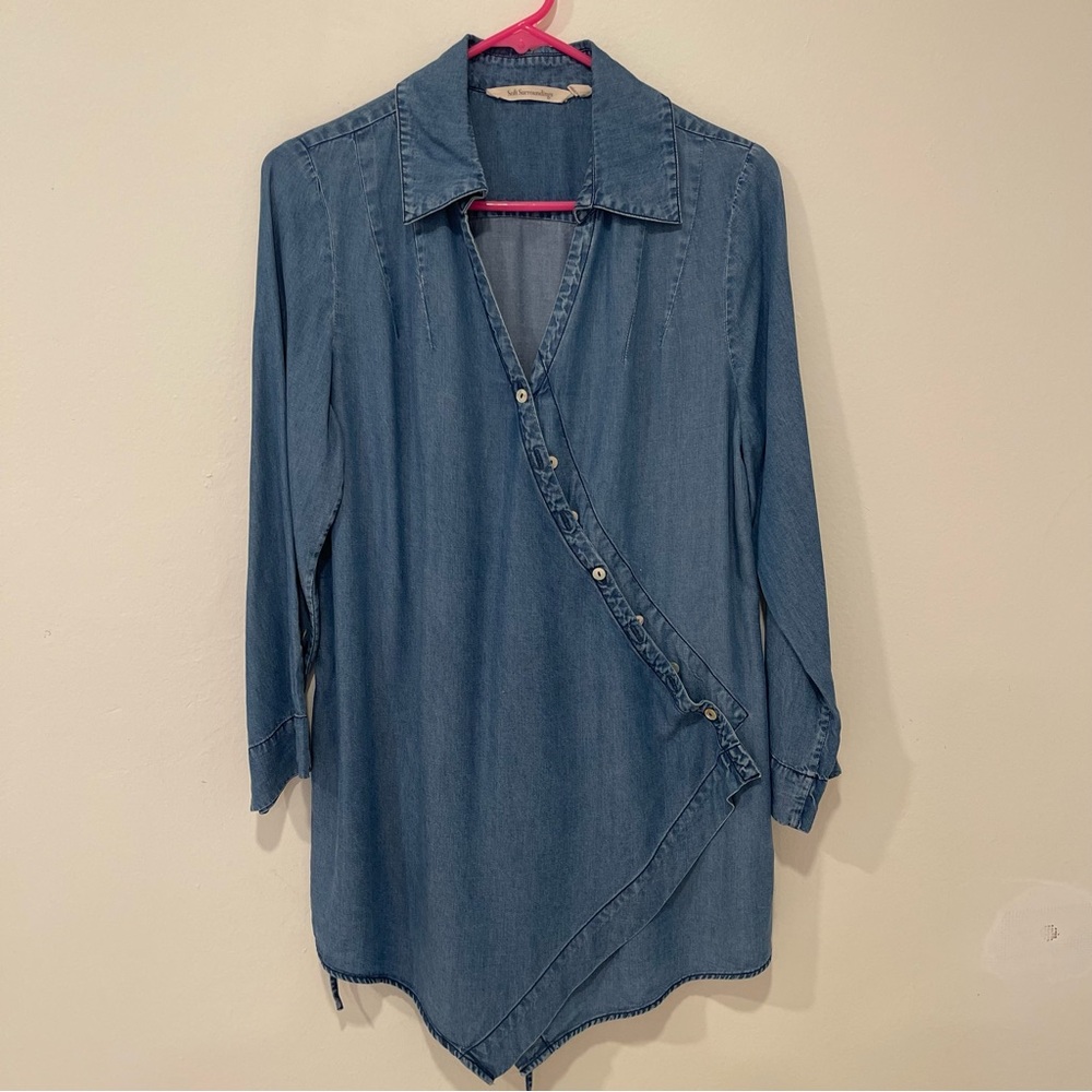 Soft Surroundings classic chambray button front wrap shirt denim